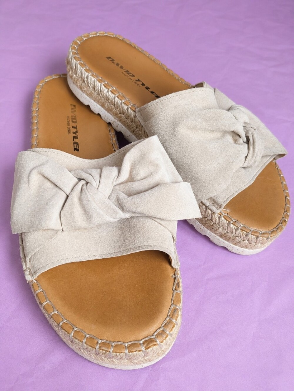 David Tyler Made in Spain Suede Bow Espadrille Slide Sandals – Size 7.5